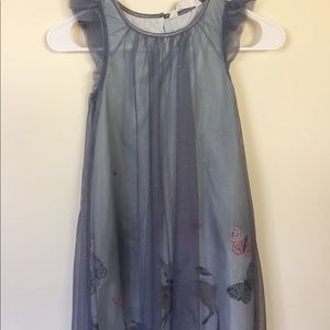 H&M Girl’s sleeveless dress sheer blue overlay over a cute woodland scene size 7